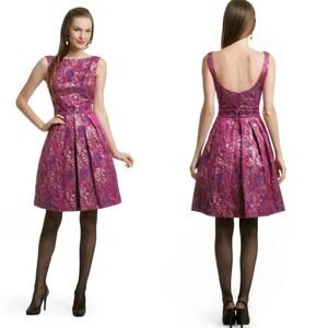 Theia Mad About Fuchsia Jacquard Backless Formal Dress Size 12